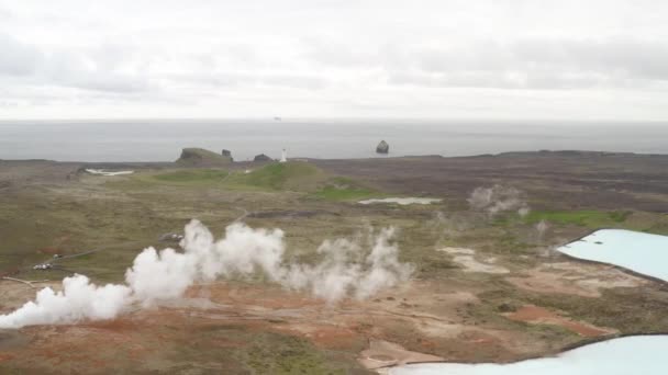 Aerial View Steaming Fumarole Geothermal Area Iceland Drone Shot — Video