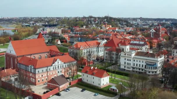 Kościół Domy Starym Mieście Kownie Litwie Antena — Wideo stockowe