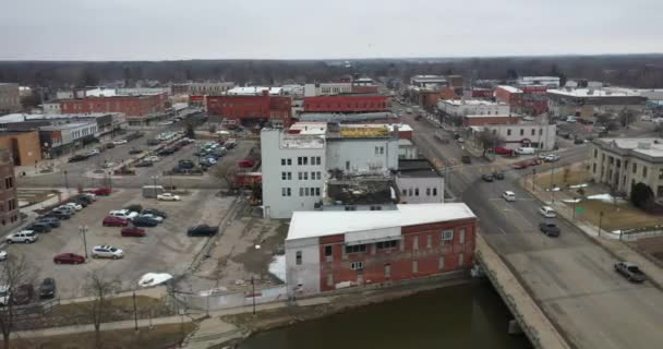 Owosso Michigan Downtown Skyline Drone Video Moving Sideways — Stock Video