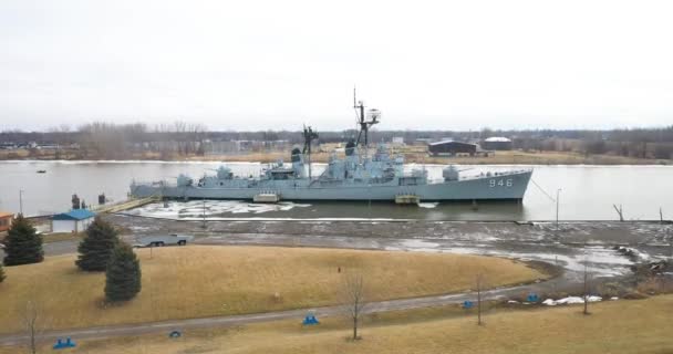 Uss Edson Navy Destroyer Vyřazen Provozu Bay City Michigan Drone — Stock video