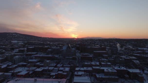 Dramatic Golden Hour Cityscape Sherbrooke Winter Southern Quebec Canada Aerial — Stok video