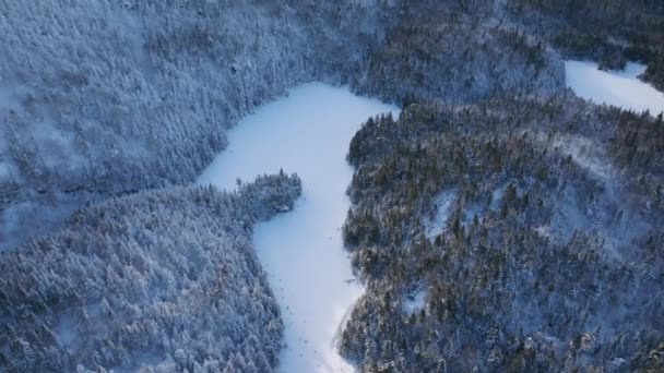Frosted River Winter Mountains Eastern Quebec Canada Aerial Drone Shot — Video