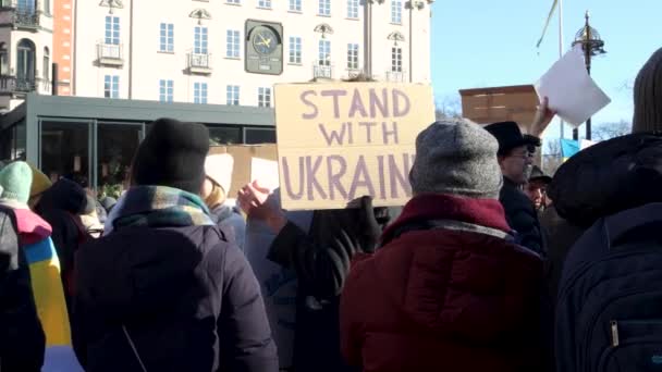 Stand Ukraine Sign Swedish Protest Russian Invasion — Stock Video