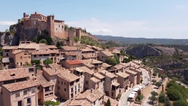 Alquezar Huesca Aragon Spain Aerial Drone View Beautiful Village Old — ストック動画