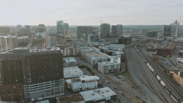 Slow Aerial Pan Train Downtown Nashville — Video