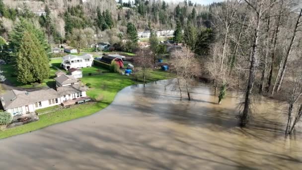 Cinematic Aerial Drone Shot Flooding Duwamish Green River Auburn King — Stok video