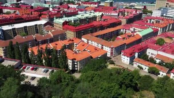 Colorful Roofs Gothenburg Sweden Daytime Aerial Drone Shot — Stockvideo