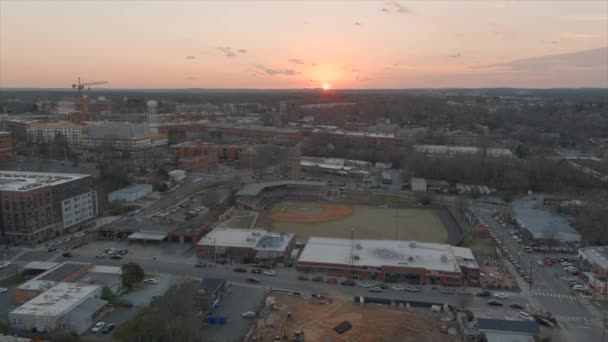 Aerial Forward View Durham Downtown Baseball Field North Carolina Sunset — Stock video