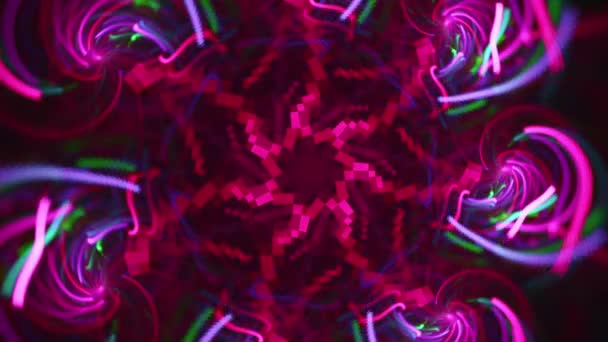 Caleidoscopio Floral Fractal Abstracto Bloques Píxeles Retro Bucle Sin Fisuras — Vídeos de Stock
