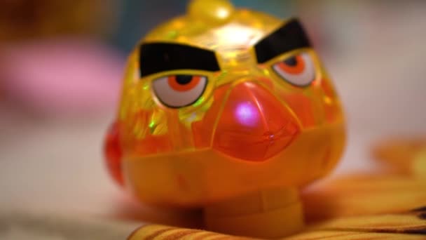 Colorful Red Bird Plastic Toy Game Angry Bird Lights Close — Stock Video