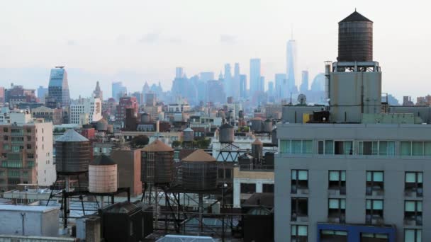 Water Towers Rooftops Manhattan Timelapse — Stock Video