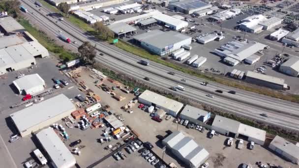 Aerial Drone California Freeway Urban Industrial Area — Stock video