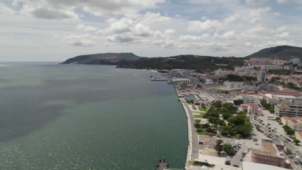 Setubal Seafront Promenade Portugal Aerial Sideways — Video