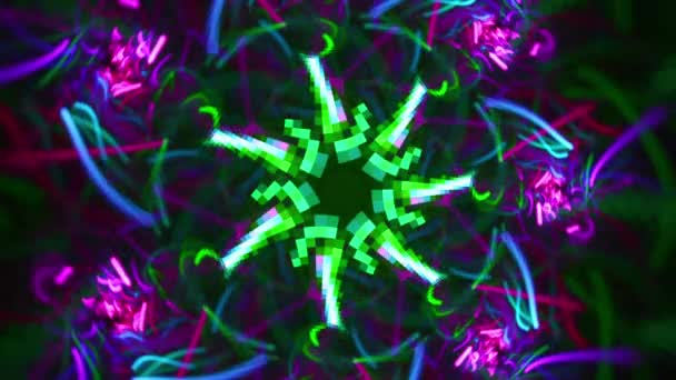 Kaleidoscope Floral Fractal Abstract Neon Retro Synth Seamless Looping Music — Vídeo de Stock