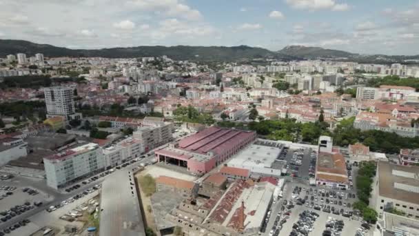 Mercado Livramento Market Area Setubal Port City Portugal Aerial — Video Stock