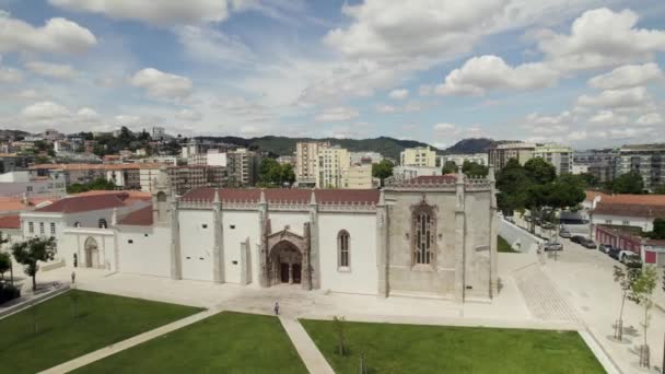 Church Former Monastery Jesus Exterior Drone View Setubal — Stockvideo