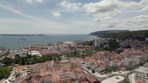 Aerial Setubal Views Costa Gal Ocean Troia Peninsula — стокове відео