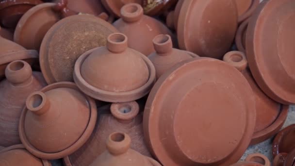 Montón Tagine Tradicional Marroquí Olla Para Cocinar Alimentos Vista Cerca — Vídeos de Stock