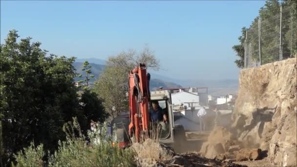 Sitio Obras Carreteras Rurales Sur Andalucía Rocas Suelos Más Huellas — Vídeo de stock