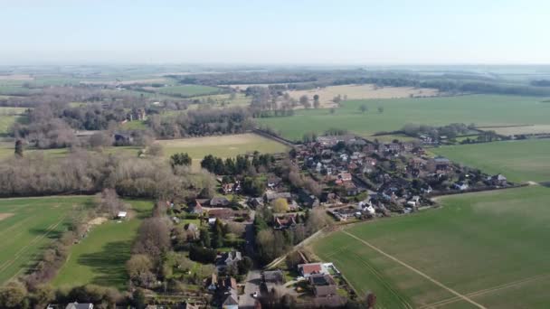 Idyllic Aerial View Nonington Small Town Farming Countryside Settlement Fields — Video