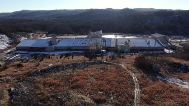 Aerial Drone Footage Flying Hill Abandoned Brick Factory Middle Winter — Stock video