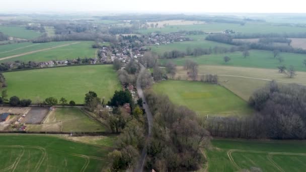 Aerial View Nonington Vibrant Rural Small Town Countryside Farmland Rustic — Video