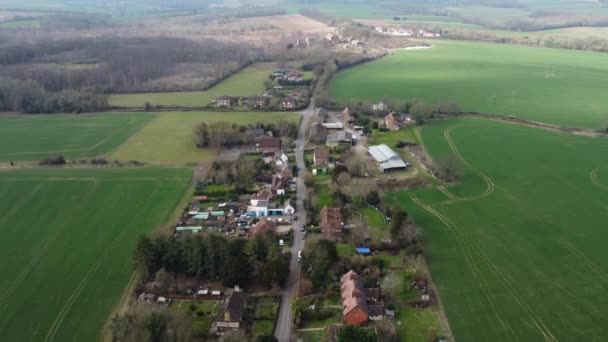 Idyllic Aerial View Nonington Small Town Farming Countryside Settlement Fields — Stockvideo