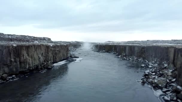 Selfoss Waterfall River Canyon Islande Vue Aérienne — Video