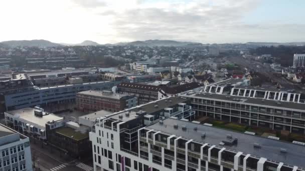 Flying Buildings Olavs Street Sandnes City Center Aerial — Vídeo de Stock