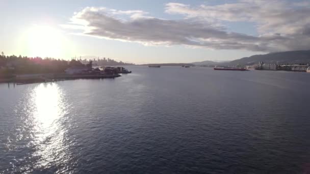 Vancouver Hamn Och Skyline Flygdrönare — Stockvideo