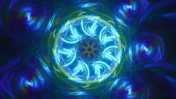 Kaleidoscope Floral Fractal Abstract Bifrost Blue Portal Seamless Looping Music — Stok video