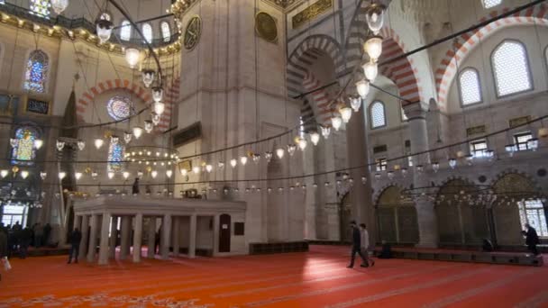 Istanbul Turkey January 2022 Interior Pan Shot Suleiman Mosque Suleymaniye — Vídeos de Stock