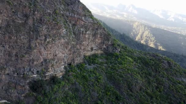 Aerial Drone View Mountains Las Ventanas Gimar Sunset Tenerife Canary — Vídeos de Stock