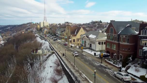 Aerial Drone View Grandview Avenue Street Mount Washington Pittsburgh Pennsylvania — ストック動画