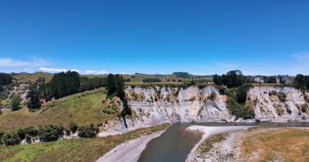 Flight Reverses Wide River Terrace Valley Stunning Summer Day — Wideo stockowe