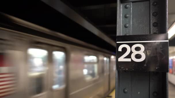 Subway Train Passes Station New York — стокове відео