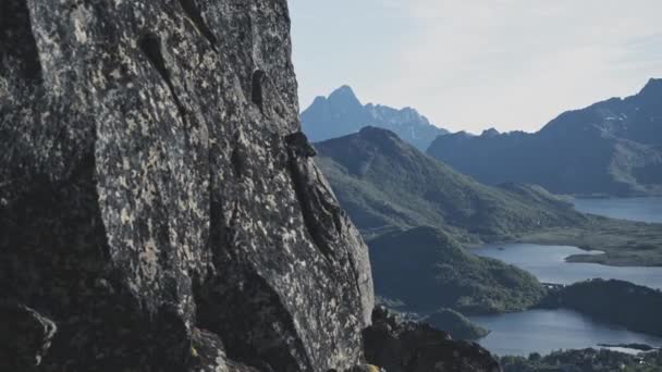 Majestueus Uitzicht Vanaf Top Van Berg Naar Regio Lofoten Noorwegen — Stockvideo