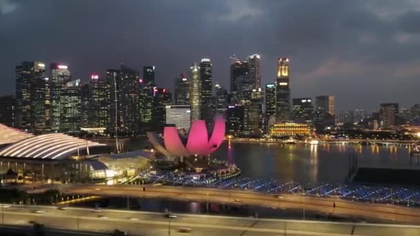 Aerial Drone Clip Singapore City Skyline Hyperlaspe Day Night Featuring — Video Stock