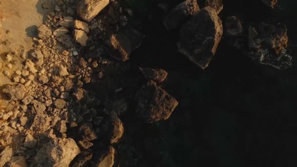 Stunning Aerial View Mineral Dry Land Mediterranean Seashore Soft Light — ストック動画