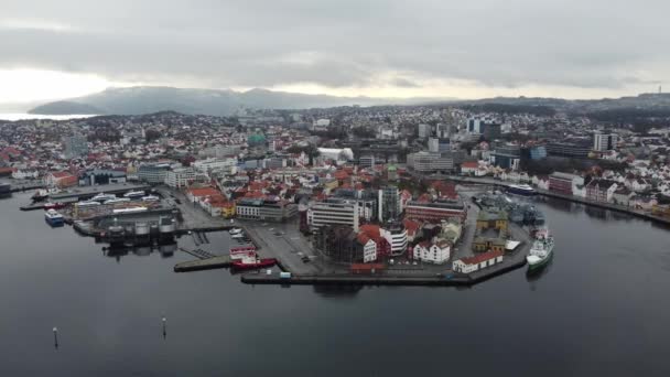 Hermosa Vista Panorámica Aérea Ciudad Stavanger Fiordo Visto Desde Costa — Vídeos de Stock