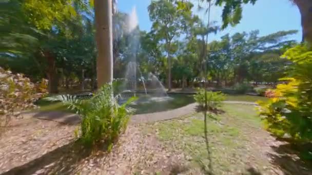 Szökőkúttal Körülvett Buja Trópusi Fák Parque Mirador Sur Santo Domingo — Stock videók
