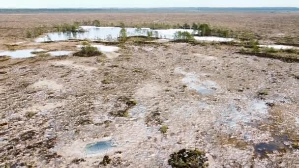 Rising Aerial Drone View Group Frozen Bog Lakes Middle Barren — Vídeo de stock