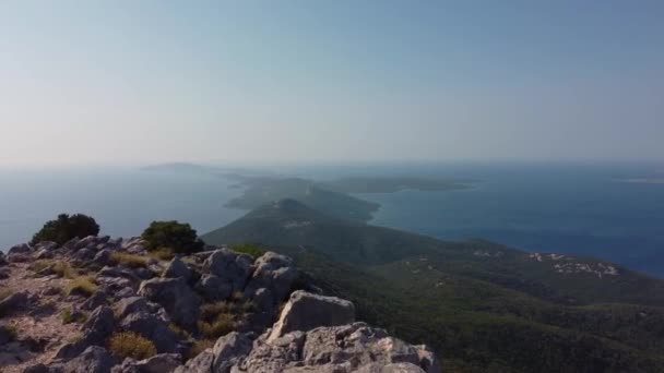 Aerial Shot Croatian Island Losinj Peak Televrina Mountain — Stockvideo