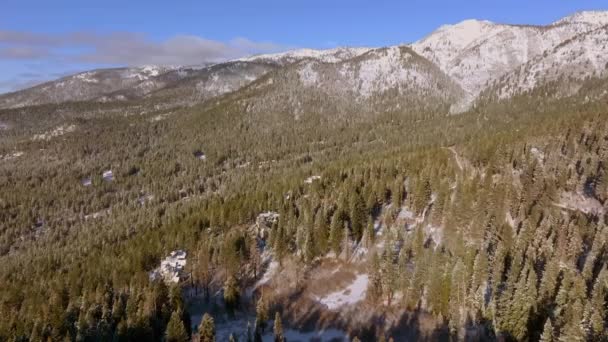 Aerial Mountain Landscape Lake Tahoe Nevada Pan Right Reveal Road — Stock video