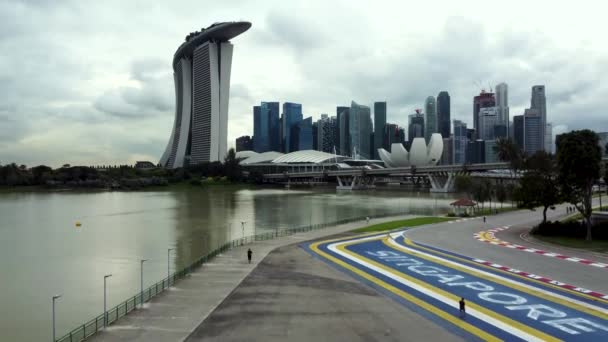 Aerial Drone Klip Asendingt Singapore Cbd City Skyline Eftermiddag Byder – Stock-video