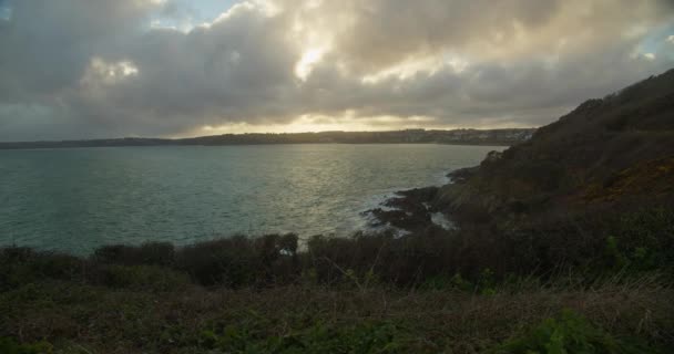 Heiterer Blick Auf Falmouth Vom Pendennis Point Bei Sonnenuntergang Cornwall — Stockvideo