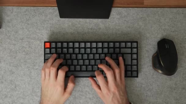 Man Using Computer Keyboard Top Shot Close — Stock Video