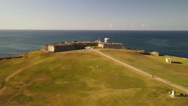 Old San Juan Drone Fly Hyperlapse Castill San Felipe Morro — стоковое видео