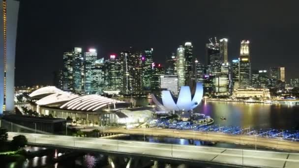 Повітряний Безпілотний Кліп Виходить Сінгапуру Скайлайн Hyperlaspe Day Night Участю — стокове відео