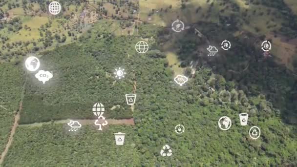 Futuristic Aerial Drone View Forest Coverage Futuristic Climate Change Concept — ストック動画